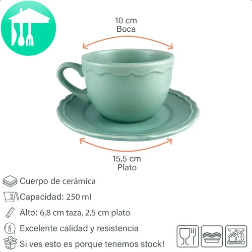 Set X12 Tazas Con Plato De Cerámica Café Té