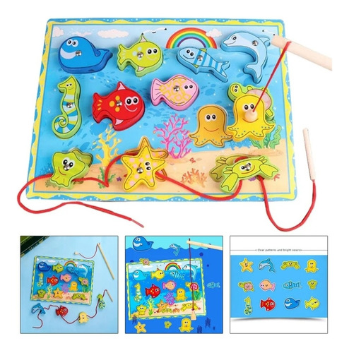 Imagen 4 de 6 de Juego Pesca Magnetica Madera Montessori Encajar Didáctico