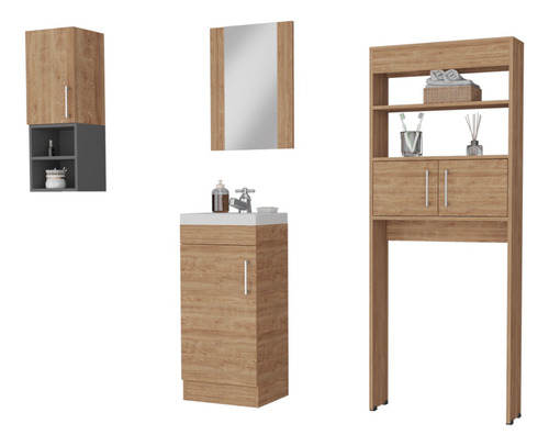 Mueble Lavamanos + Baño + Muro + Espejo Madrid - Miel