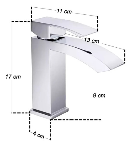 Monomando Lavabo De Cascada Latón Solido 17cm Acero Inoxidable 304 Acabado Cromado