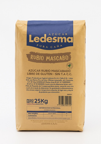 Azúcar Mascabo Ledesma X 25 Kg Sin Tacc Libre De Gluten