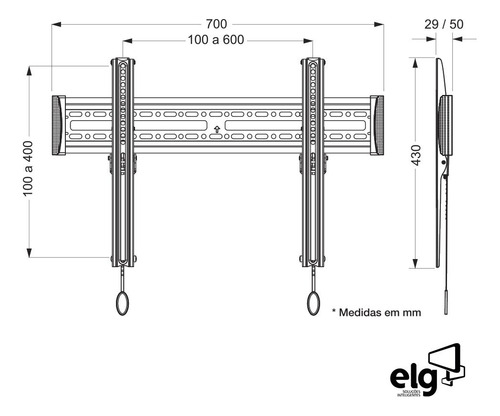 Suporte ELG E600 de parede para TV/Monitor de 32" até 75" preto