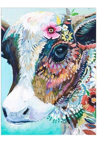 Pintura Diamante Vaca Floreada 30x40 Diamond Painting