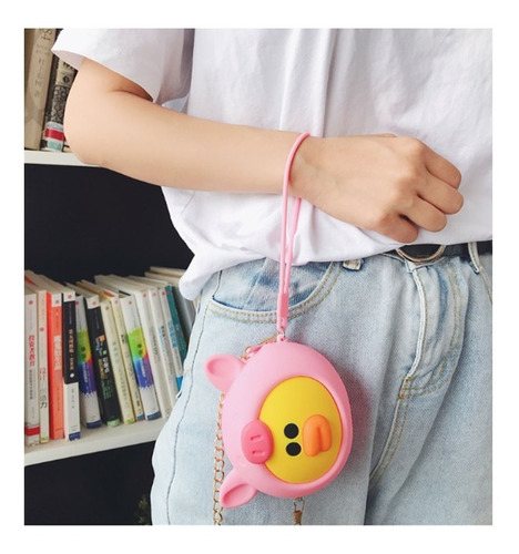 Monedero Bolsa Bolso De Silicona Con Cadena Para Colgar Color Rosa Claro