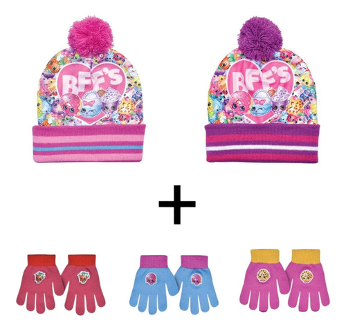 Combo Gorro Con Pompón + Guantes. Shopkins. Footy. Mpuy