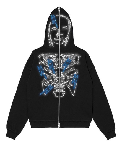 Loose Letter Skull Zip Sweat Y2k