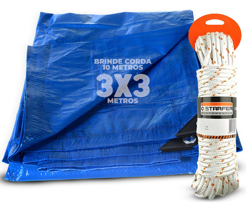 Lona 3x3 Azul Impermeavel Barraca Camping Telhado +10m Corda
