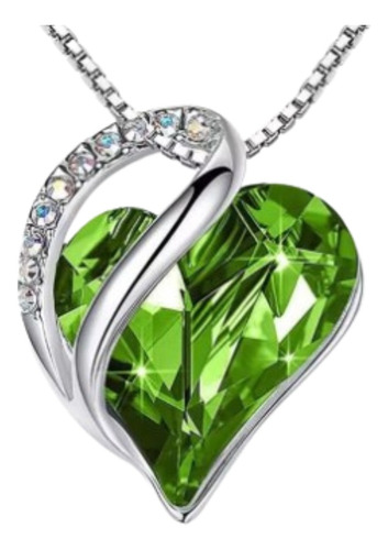 Collar Cadena Acero M S Corazón Cristal Verde Cla Brillante