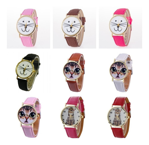 Reloj Cuero Gatos Mascota Por Mayor Y Detal