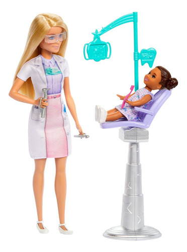 Barbie Profesiones Set Dentista Cabello Rubio Con Niña Multicolor