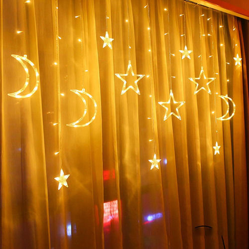 Lámpara De Cortina Led Star Moon, Luces De Ventana Impermeab