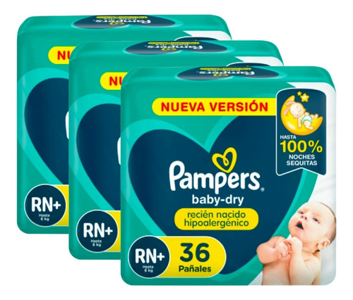 Set 3 Pack Pañales Pampers Babydry Recien Nacido Rn+ 36u