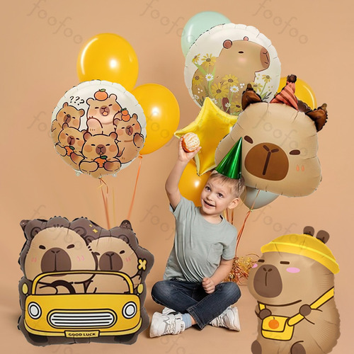 Kit 16pz Globos Capibara Decoración Feliz Cumpleaños Fiesta Unico Juego De Globos Diy Kapybara