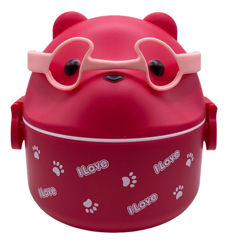 Tupper Lunchera Oso 800ml 6 Piezas + Tenedor Rojo Oso Rojo