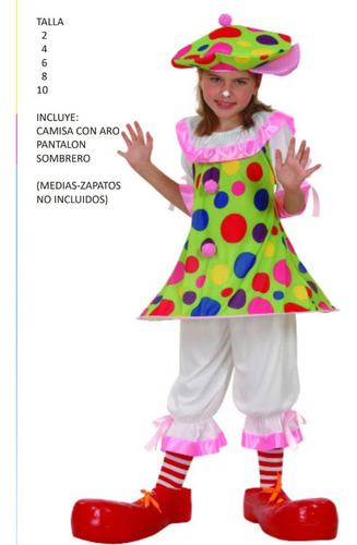 Disfraz Infantil Para Niñas Payasita Disfraz Carnaval 