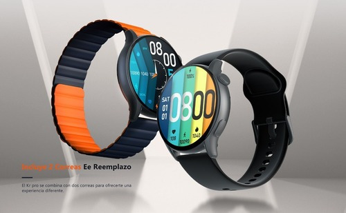 Smartwatch Kieslect K-Series Kr Pro Sport 1.43" caja 40mm de metálico negra, malla de silicona y bisel negro de dlc