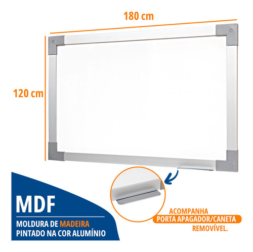 Lousa Quadro Branco Magnético 180x120cm Soft Alumínio Prime Stalo