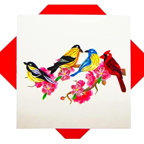 Four Colorful Birds, Quilling Card 3d Unique Dedicated ...