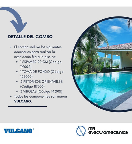 Imagen 2 de 10 de Kit Pileta Hormigon Vulcano: Skimmer 20cm + Acc C/ 3 Virolas