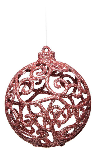 12 Bolas Vazada Glitter Rose Arabesco Decoração Natal