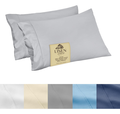 Juego De 2 Fundas De Almohada King 500 Hilos Plata