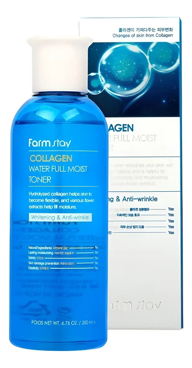 Tónico Hidratante Colágeno Anti Edad 200ml Skincare Coreano Aplicación Día/noche Todo Tipo de Piel - Farm Stay