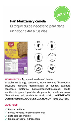 Pan Schar En Rodajas Con Manzana Y Canela Sin Tacc X 200 Grs
