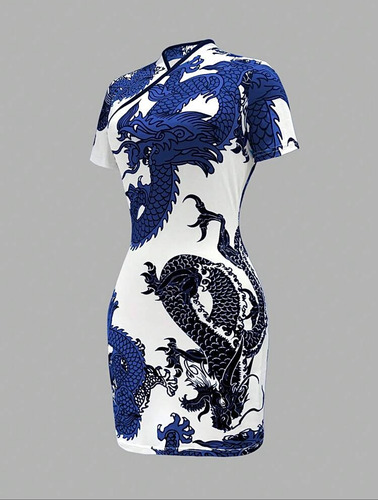 Vestido Corto Oriental Dragones Quipao Aesthetic Importado