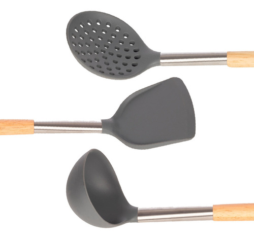 Cucharones De Silicón Y Mango De Madera 3 Pzs Color Gris oscuro