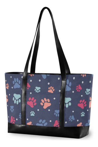 Bolso Tote Para Laptop 15.6  Estampado Huella Perro Azul