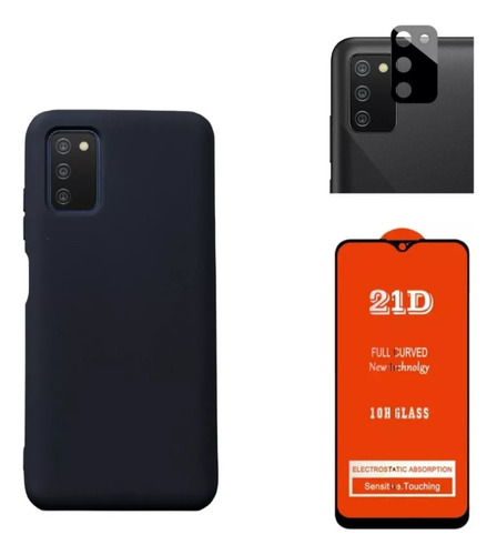 Kit- Case Soft Premium Color Negro Para Samsung A03s + Micas