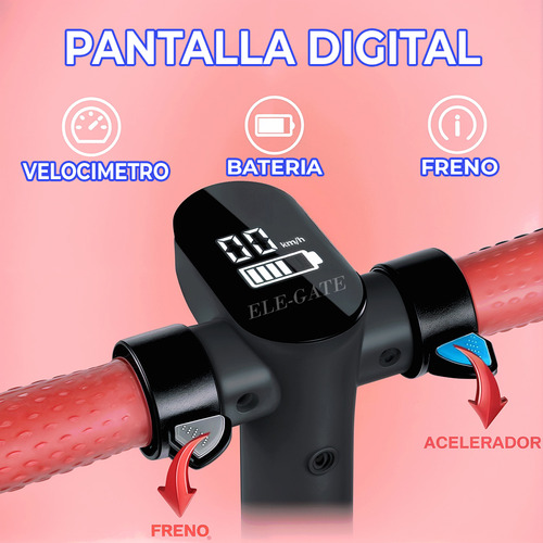 Patín Eléctrico Infantil Con Doble Freno Y Pantalla Digital Color Negro Ele-Gate