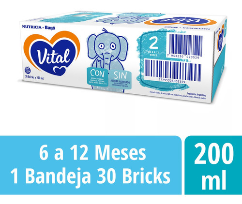 Vital 2 - Pack X 30 Bricks 200ml. Leche Liquida Infantil.