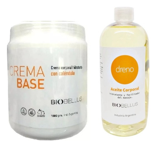 Aceite Dreno Circulatorio 500ml + Crema Base 1k - Biobellus