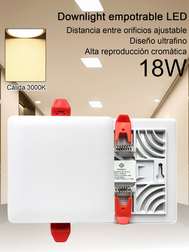 Plafón Cuadrado 18w Luminaria Led Cálido/blanco 3000k/6500k