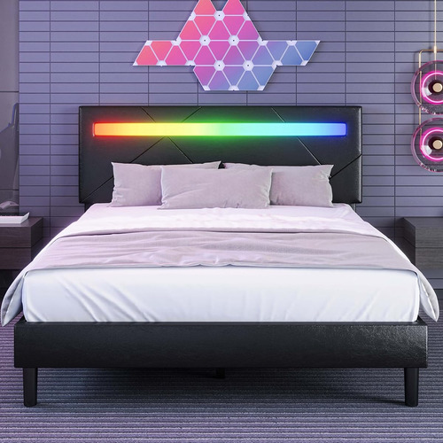 Base De Cama Matrimonial Likimio Con Luces Led Negro