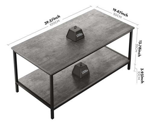 Mesa Auxiliar Industrial De 2 Niveles Gris Hormigón