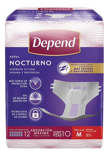 Pañales para adultos descartables Depend Pañal con gel super absorbente Nocturno Mediano