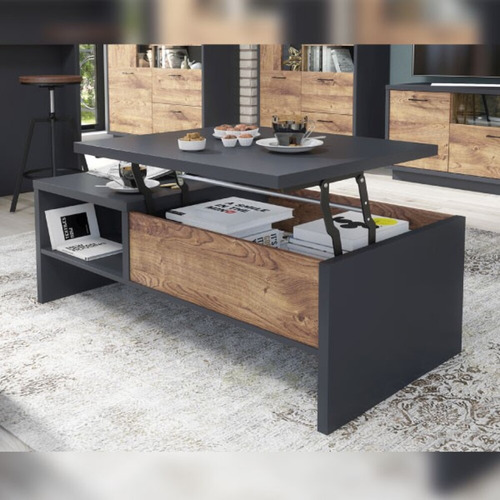 Mesa De Centro Elevable Tibet Color Negro/marrón Tu Mesita