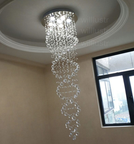 Lustre De Cristal Legitimo Pe Direito Alto/duplo Base 50 Cm Estrutura Prateado 2 Metros 127/220v