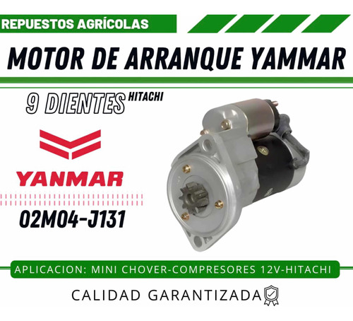 Motor De Arranque Yammar Hitachi Mini Chover Compresores 12v