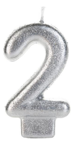 Vela De Aniversário Glitter Número 2 Prata