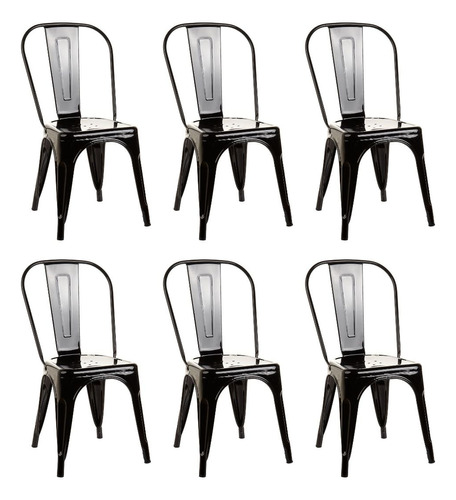 Kit 6 Cadeiras Tolix Aço Reforçado Industrial De Jantar Cor Da Estrutura Da Cadeira Preto