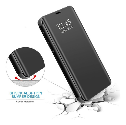 Funda Para Samsung A16 Clear View + Vidrio Full 9d C/huella Negro
