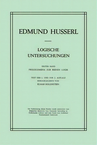 Logische Untersuchungen, De Edmund Husserl. Editorial Springer, Tapa Dura En Inglés
