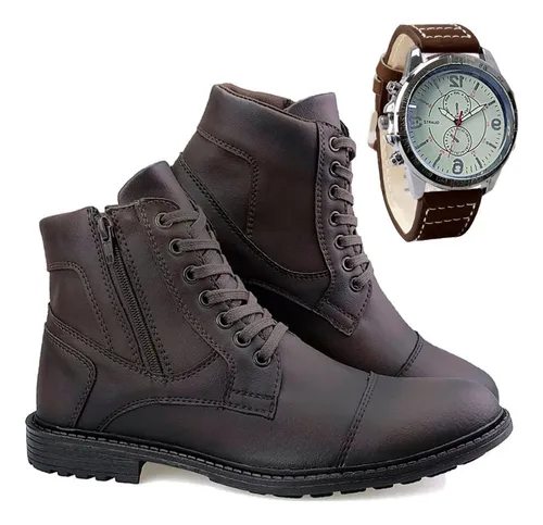 Kit Sapato Coturno Bota Masculina Casual Social + Relógio