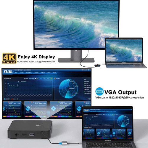 Imagen 5 de 7 de Adaptador - Usb-c A Hdmi 4k 30hz Y Vga 1080p 60hz