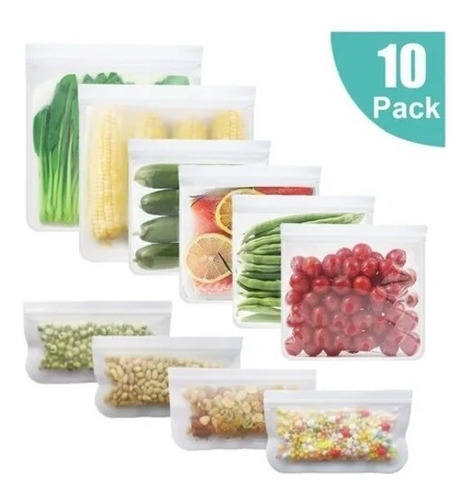 Imagen 4 de 6 de Bolsas De Silicon Reutilizables Para Alimentos Pack 10 Pzas