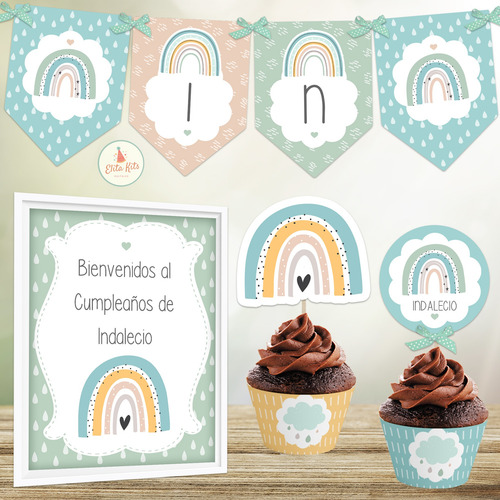 Kit Imprimible Arcoiris Nordico Nene + Banner Personalizado