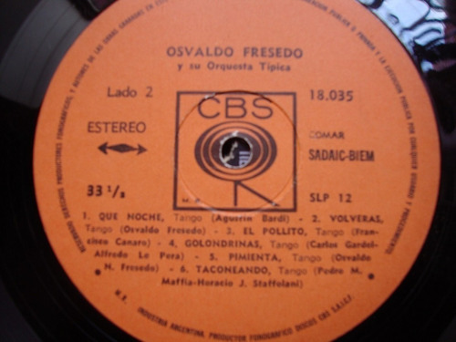 Sin Tapa Disco Osvaldo Fresedo Y Su Orquesta Tipica T0